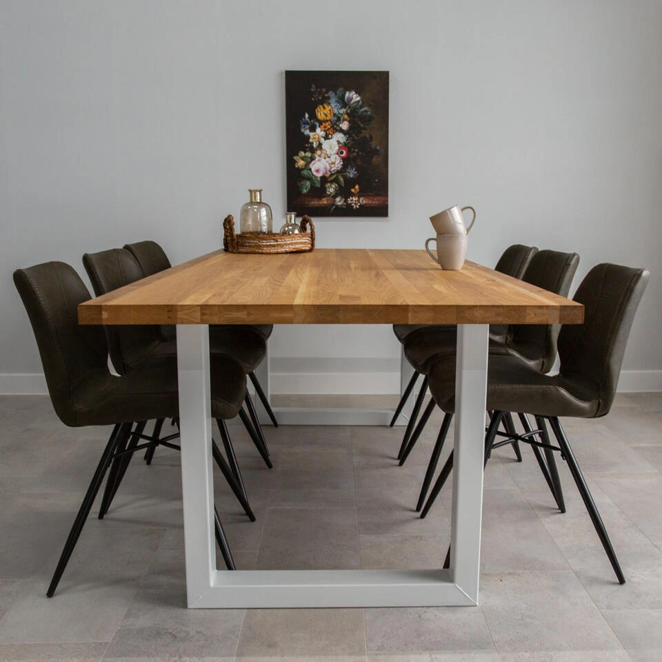 Eettafel Rover Eikenhout 200x100 U-poot Wit - 200x100x76 Cm - Eikenhout - Bruin - Afbeelding 3
