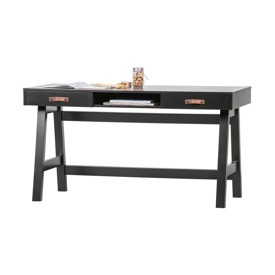 WOOOD Dian Bureau - Grenen - Zwart - 75x140x62 - Afbeelding 2