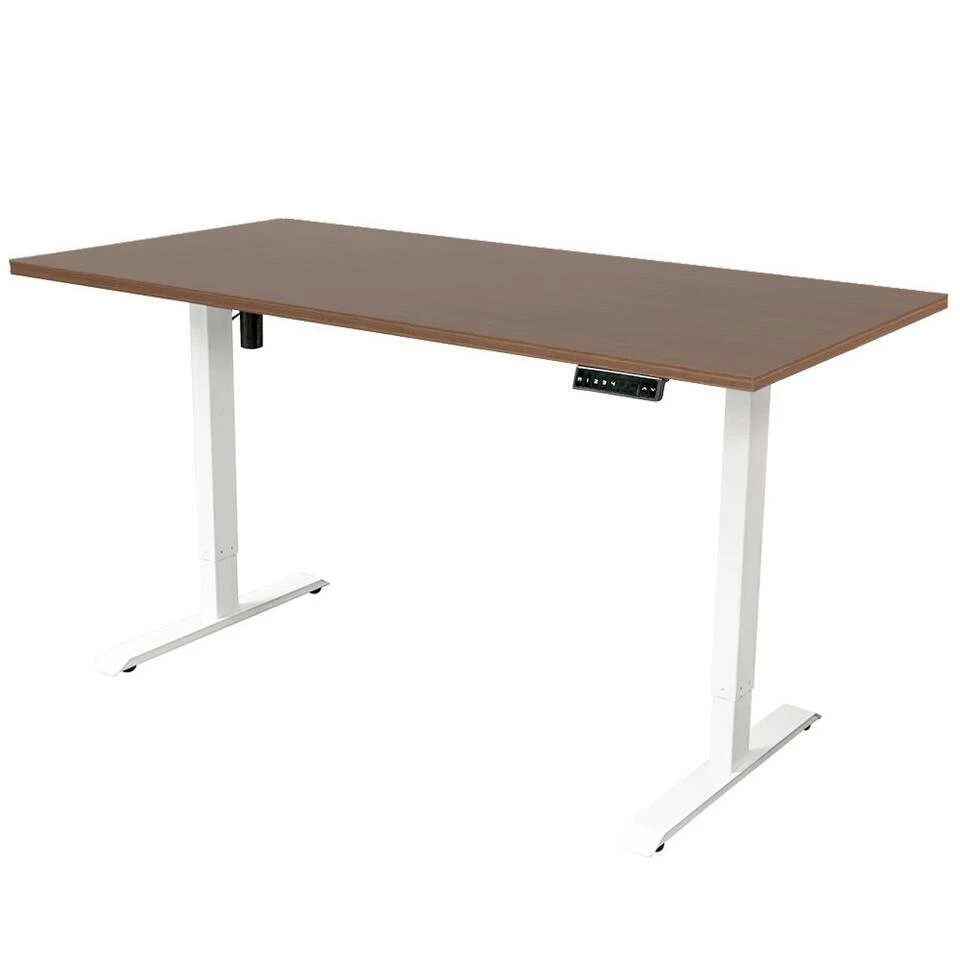 Elektrisch Verstelbaar Bureau - 140x80 Cm - Single Motor - Wit / Donker Eiken