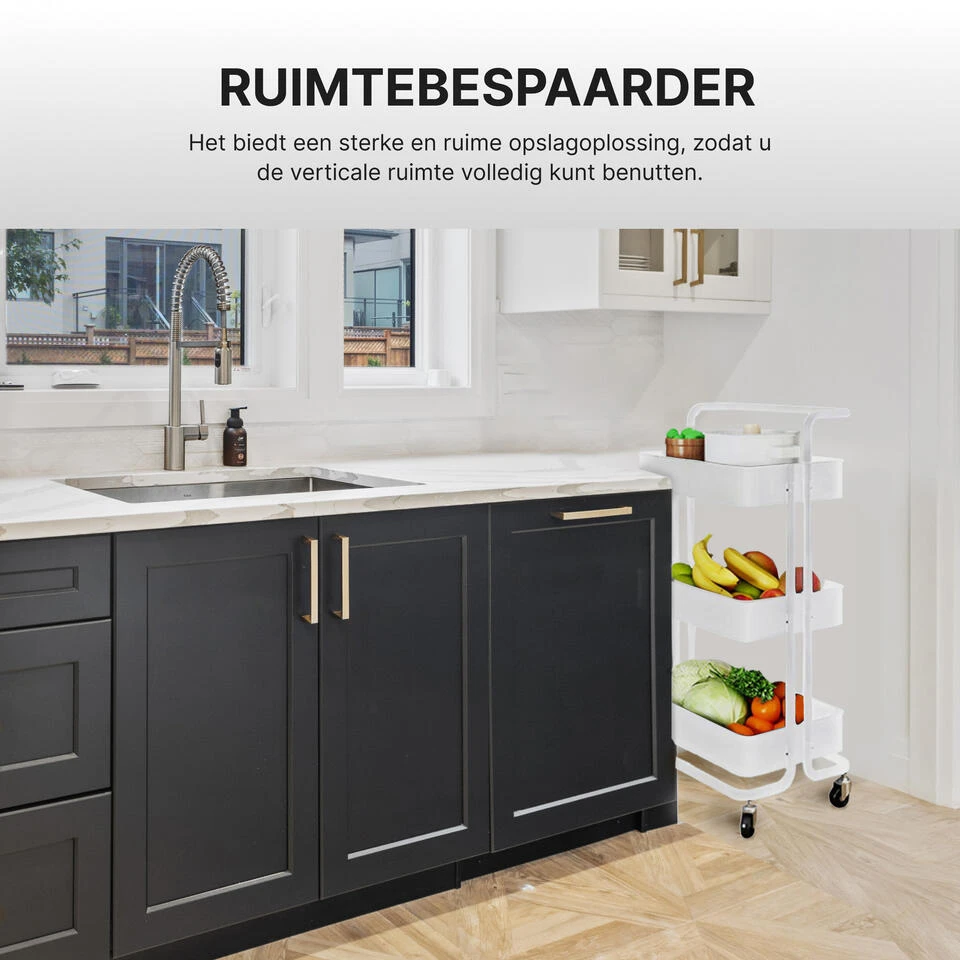 O'DADDY® Keukentrolley Op Wieltjes - Serveerwagen - 86x43x36cm - Wit - Afbeelding 3