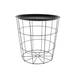 MISOU Bijzettafel Draadmand Zwart Metaal 40x40 Cm