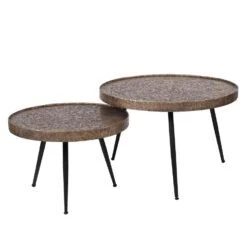 Hoyz - Salontafel Rond Metallic - Goudkleurig - Set Van 2