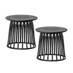 WOOOD Bijzettafel Buiten Boy - Kunststof - Zwart - Set Van 2