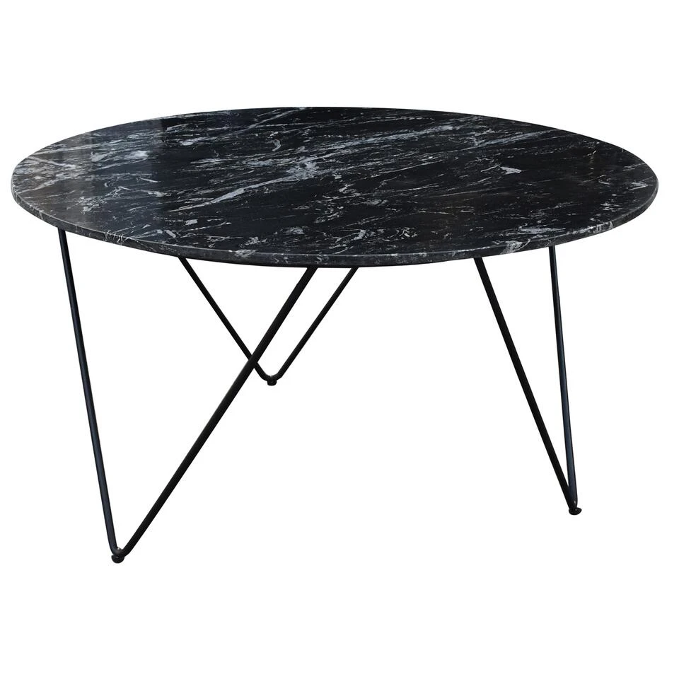 Giga Meubel Eettafel Rond Zwart Marmer - 140x140x75cm - Tafel Coco