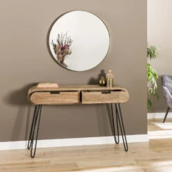 Giga Meubel Kaptafel Massief Mangohout - 2 Lades - Zand - Tafel Barrel