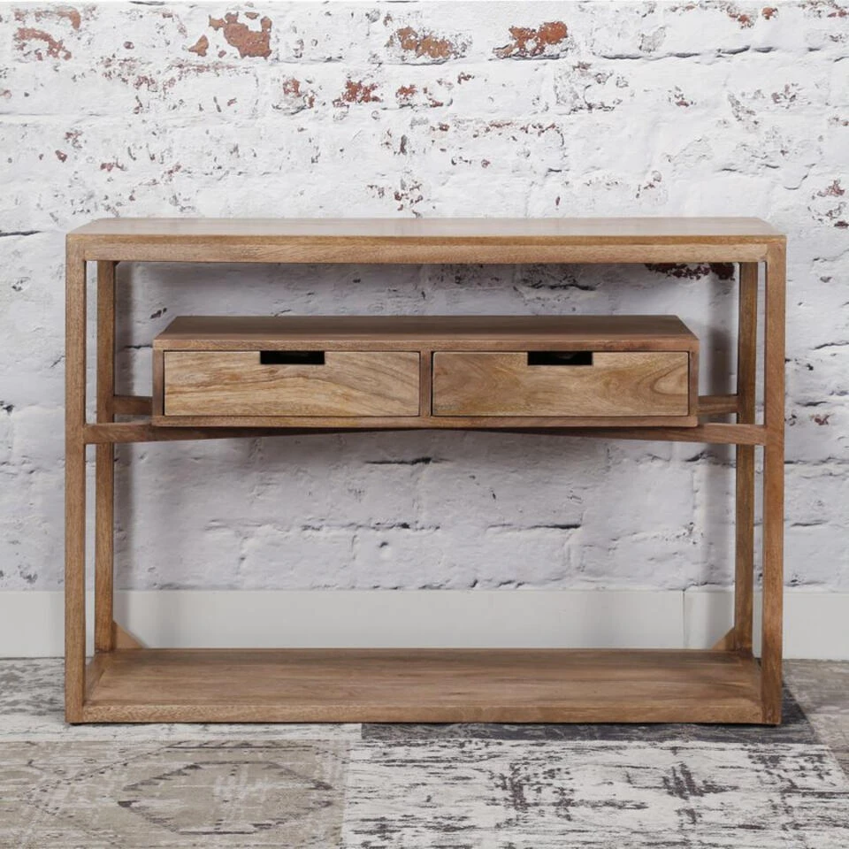 Giga Meubel Haltafel Mangohout - Naturel - 2 Lades - Tafel Sahara - Afbeelding 2