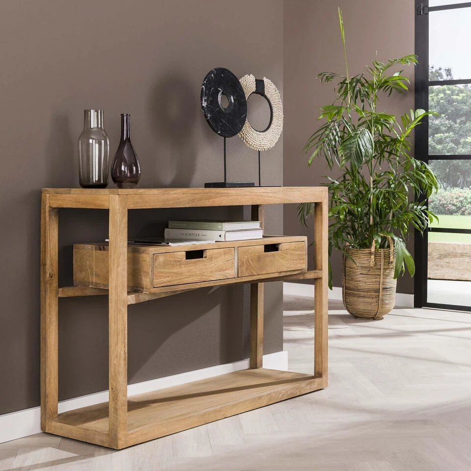 Giga Meubel Haltafel Mangohout - Naturel - 2 Lades - Tafel Sahara - Afbeelding 3
