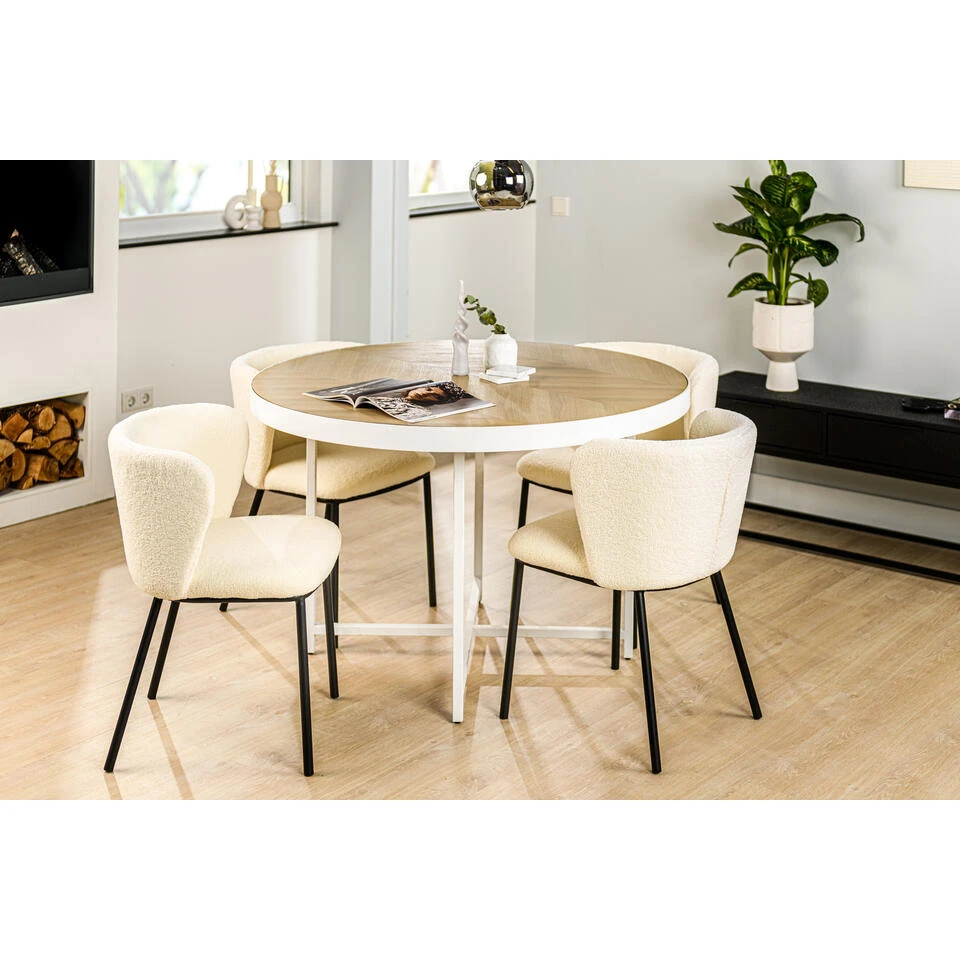 Giga Meubel Eettafel Rond - Naturel/Wit - Ă120cm - Tafel Lennox Eiken - Afbeelding 2