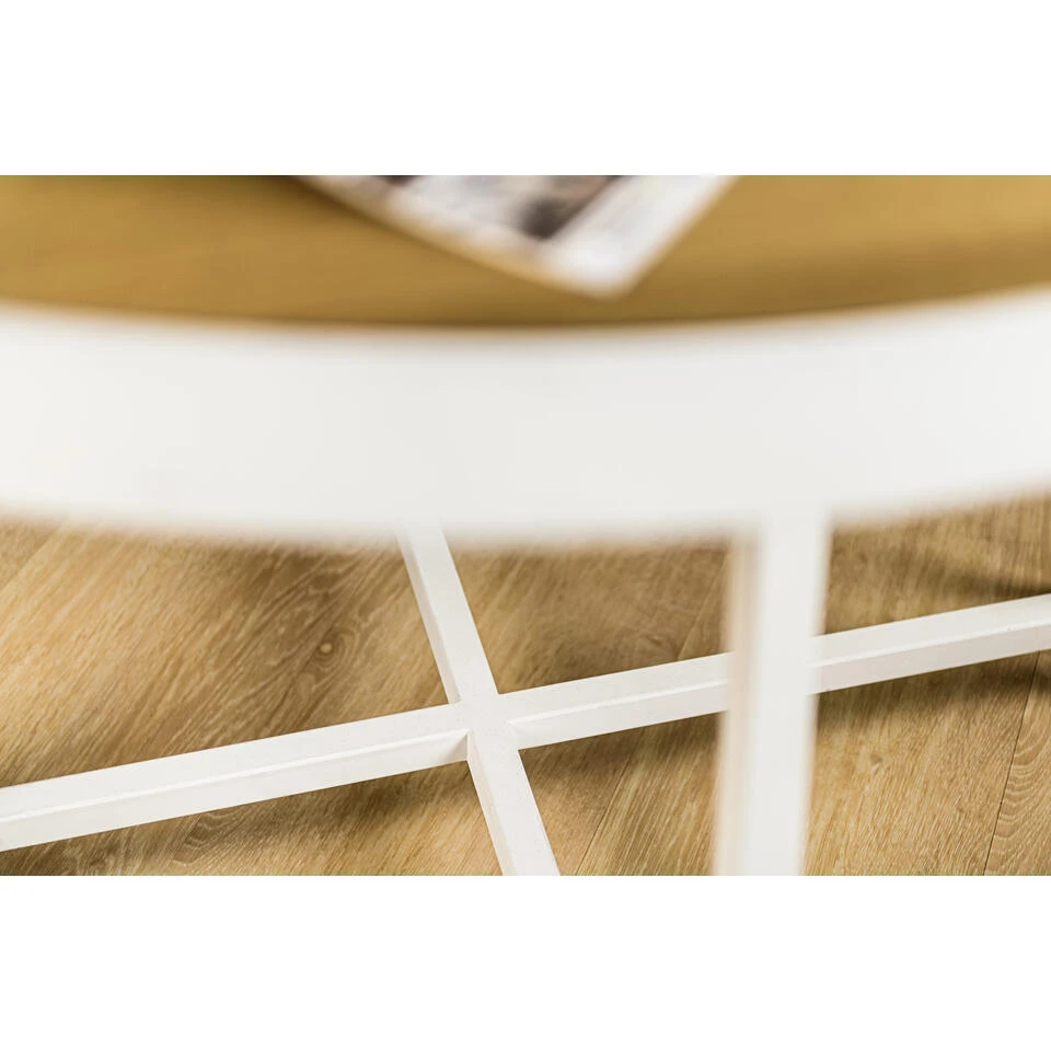 Giga Meubel Eettafel Rond - Naturel/Wit - Ă120cm - Tafel Lennox Eiken - Afbeelding 4