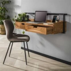 Zwevend Bureau Industrieel Naomi Acaciahout 2 Lades 38x120x37 Cm Hout