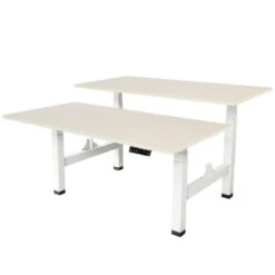 Elektrisch Verstelbaar Duo Bureau - 140x80 Cm - Two Dual Motor - Wit / Licht Ei