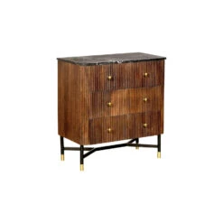 Giga Meubel Sidetable Bruin Mangohout - Zwart Marmer - 75cm - Japandi