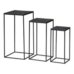 Bijzettafel Dayton Black Set Van 3 - Mangohout - Zwart - Vierkant