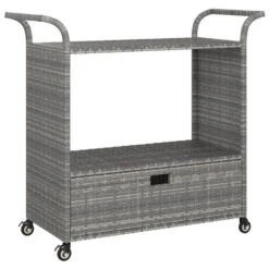 VidaXL Serveerwagen Met Lade 100x45x97 Cm Poly Rattan Grijs