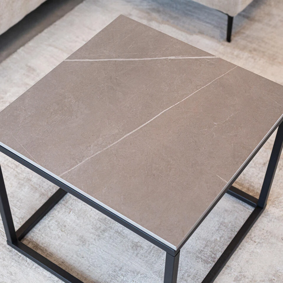 Salontafel Fien Marmer Grijs Vierkant 50x50 Cm - 50x50x44 Cm - Stoneware - Grijs - Afbeelding 2