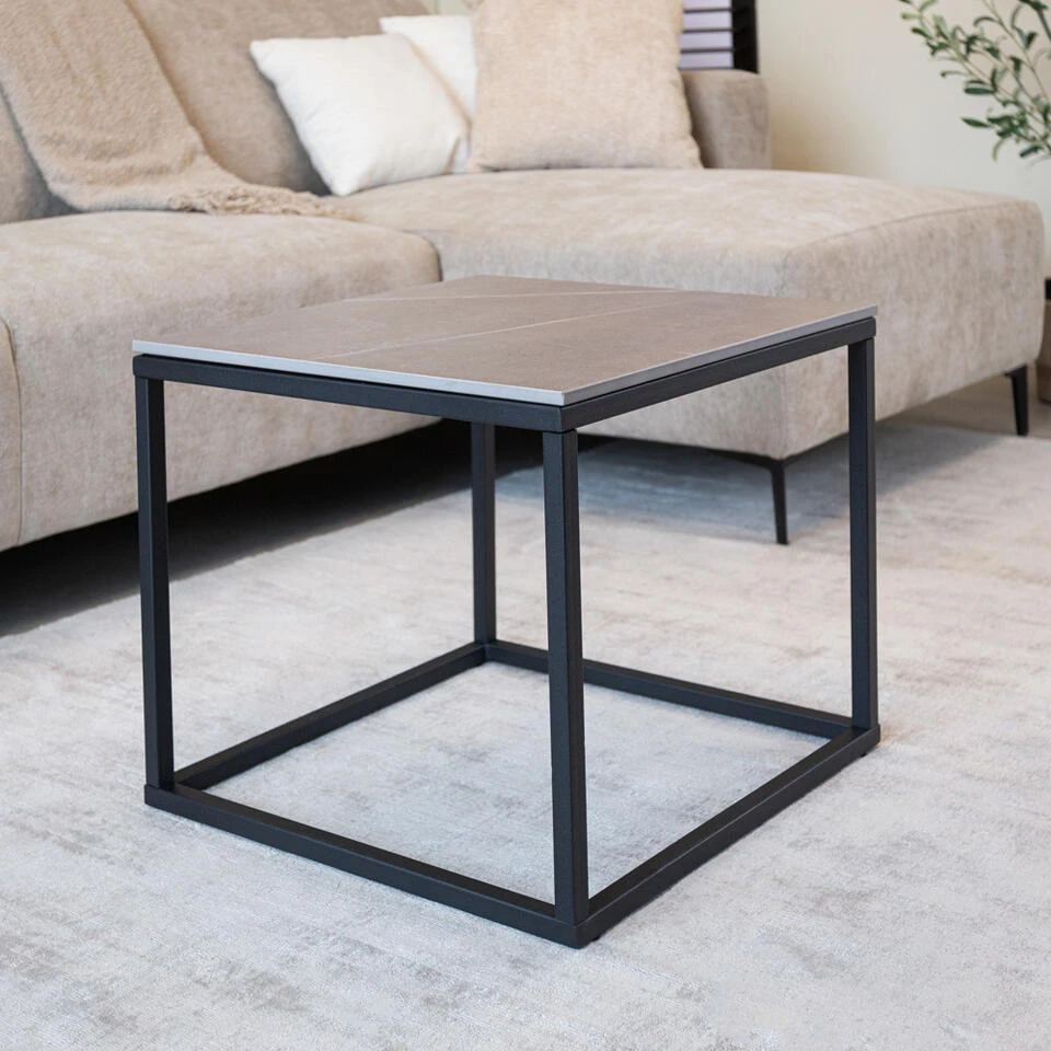 Salontafel Fien Marmer Grijs Vierkant 50x50 Cm - 50x50x44 Cm - Stoneware - Grijs - Afbeelding 3