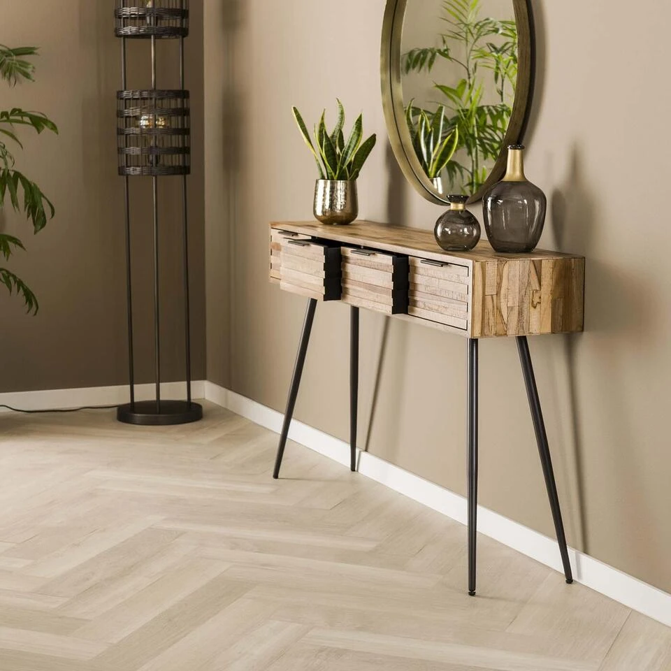 Giga Meubel Haltafel Teakhout - 4 Lades - 30x120x76cm - Naturel - Afbeelding 2