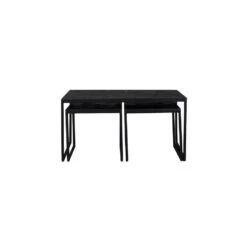 Giga Meubel Salontafel Set Van 3 Zwart - Teakhout - Visgraat