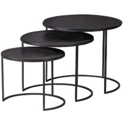 WOOOD Janna Bijzettafels - Metaal - Donker Bruin - Set Van 3