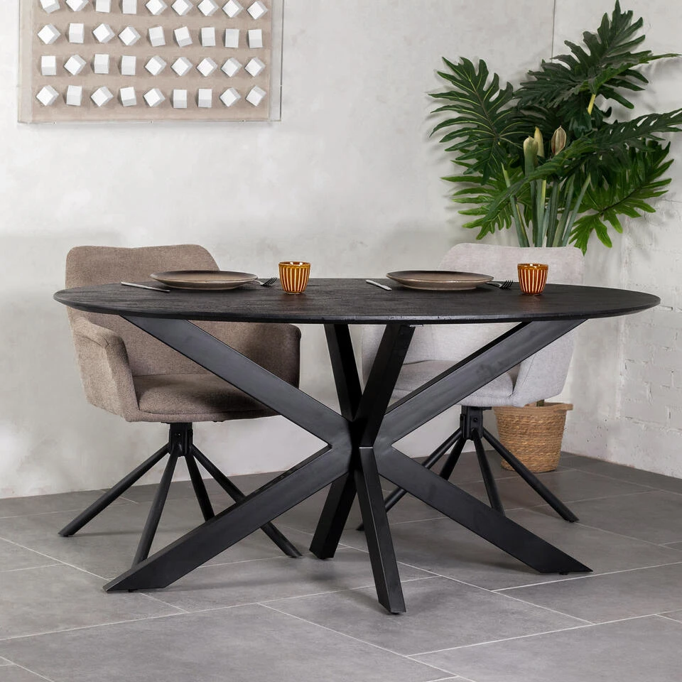 Giga Meubel Eettafel Ovaal Zwart 160cm - X-Poot - Tafel Ziggy - Afbeelding 2