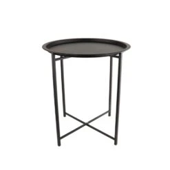 Orange85 Bijzettafel Rond Salontafel Tuintafel Tuin Buiten Zwart 46x46x52 Cm