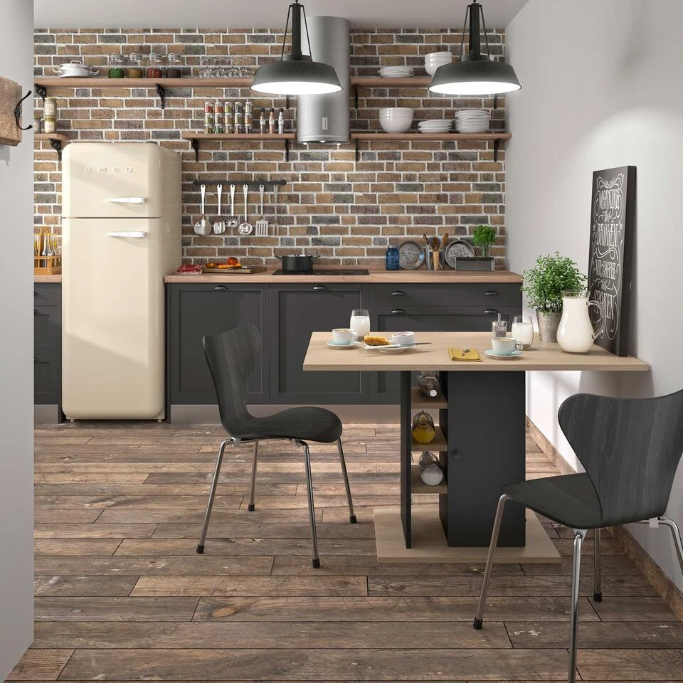 Diagone Eettafel Oxford - Opbergvakken - Zwart/Houtkleur - Afbeelding 2