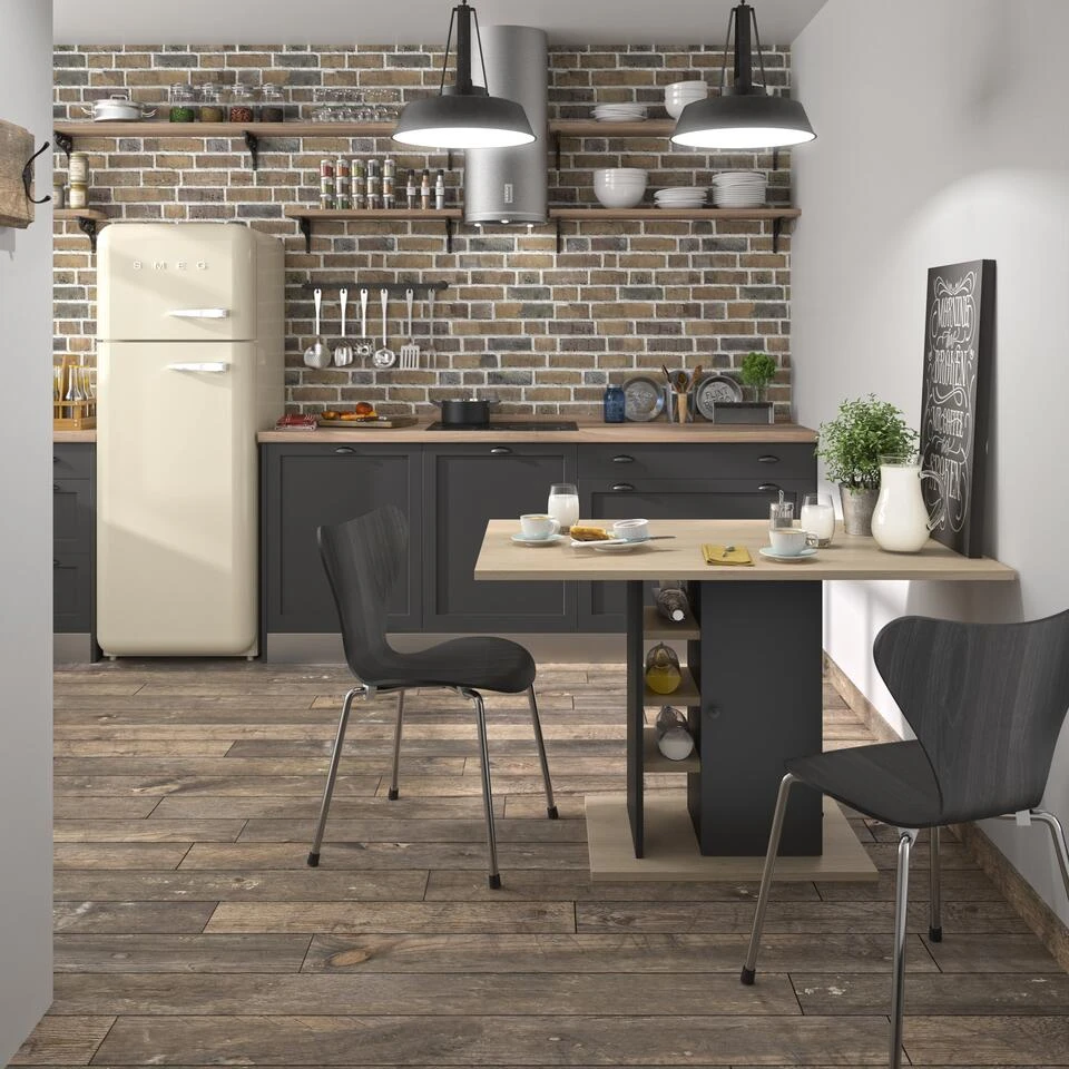 Diagone Eettafel Oxford - Opbergvakken - Zwart/Houtkleur - Afbeelding 3