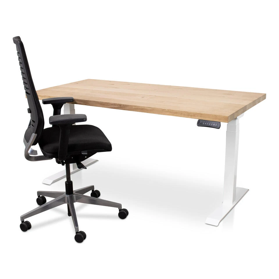 MRC Zit-sta Bureau Massief Eiken Blad 140x80 Wit Frame NEN-EN 527 - Afbeelding 2