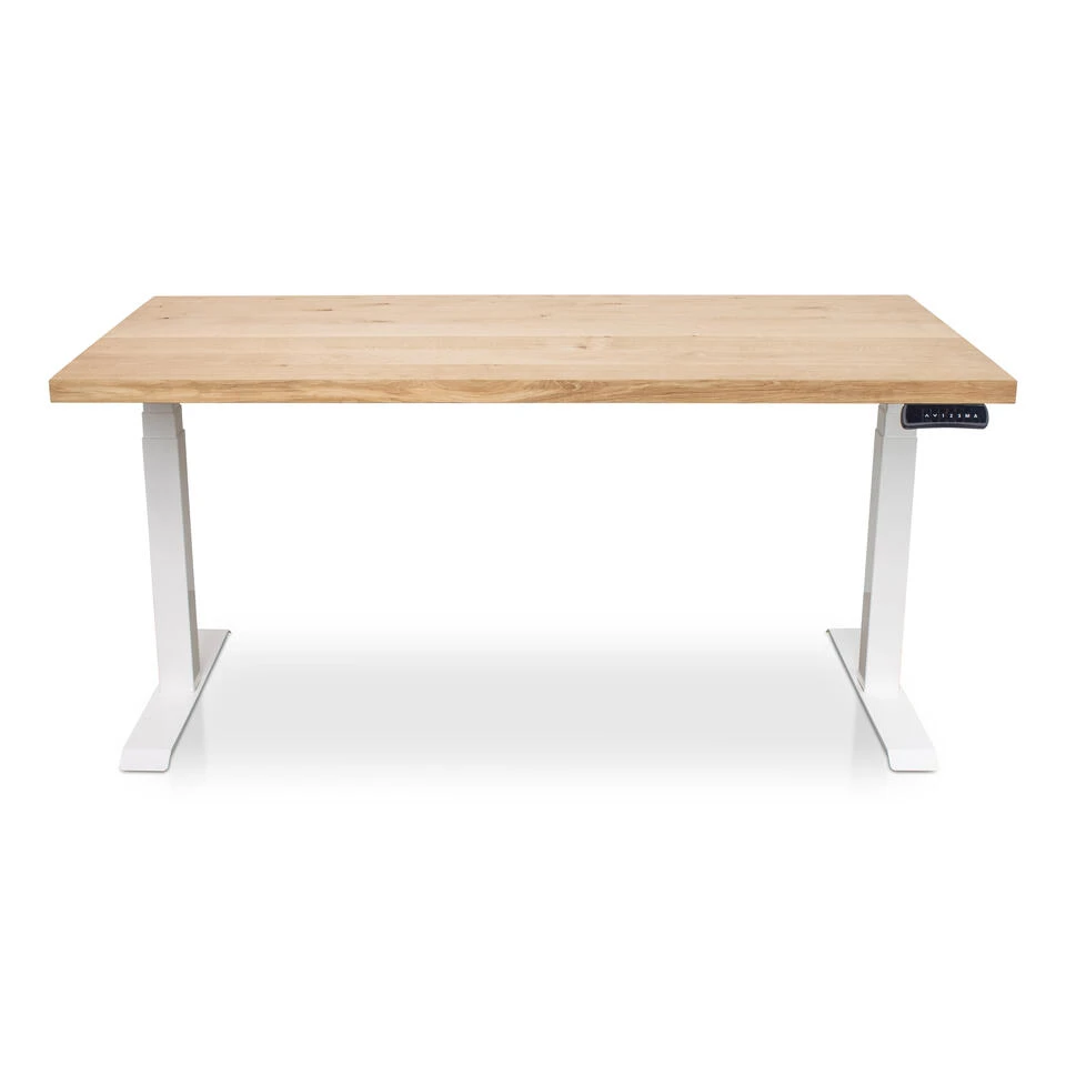 MRC Zit-sta Bureau Massief Eiken Blad 140x80 Wit Frame NEN-EN 527 - Afbeelding 3