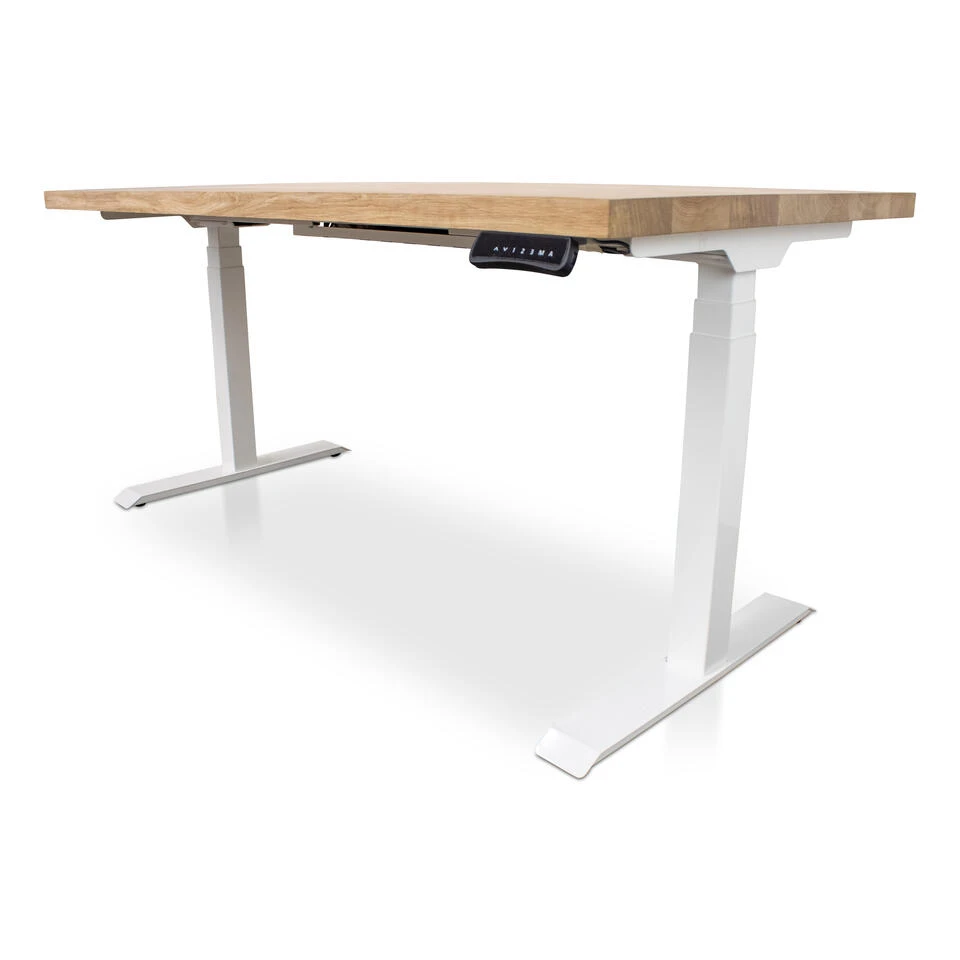 MRC Zit-sta Bureau Massief Eiken Blad 140x80 Wit Frame NEN-EN 527 - Afbeelding 4