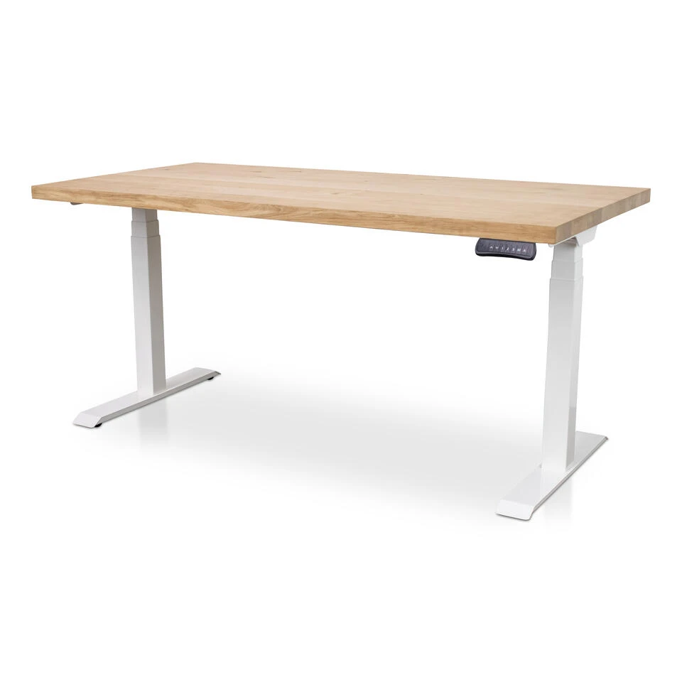 MRC Zit-sta Bureau Massief Eiken Blad 140x80 Wit Frame NEN-EN 527