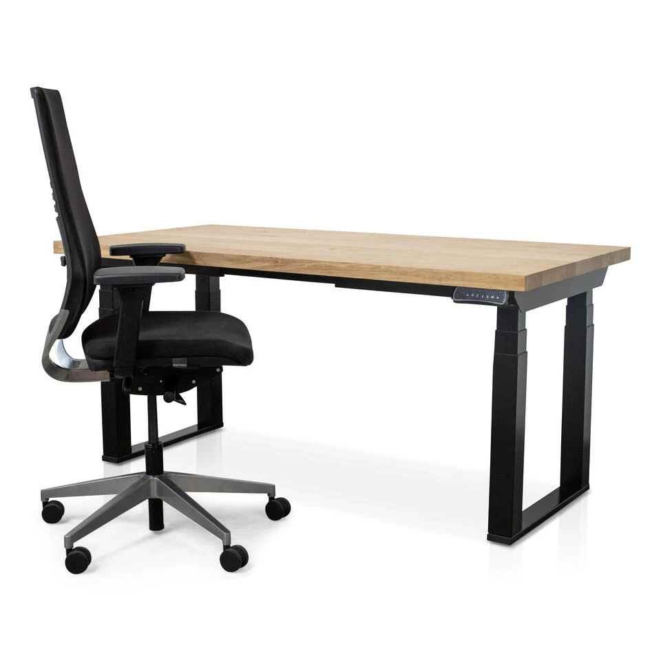 MRC Zit-sta Bureau Massief Eiken Blad 180x90 Zwart O Frame NEN-EN 527 - Afbeelding 2