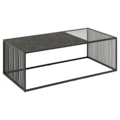 Sohome Salontafel Susane - Marmerlook En Rookglas - 120 X 60cm - Zwart