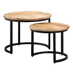 Set Van 2 Bijzettafels Toon - Naturel/zwart - Mangohout