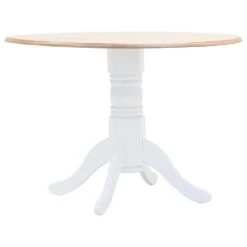 VidaXL Eettafel 106 Cm Massief Rubberwood Wit En Bruin