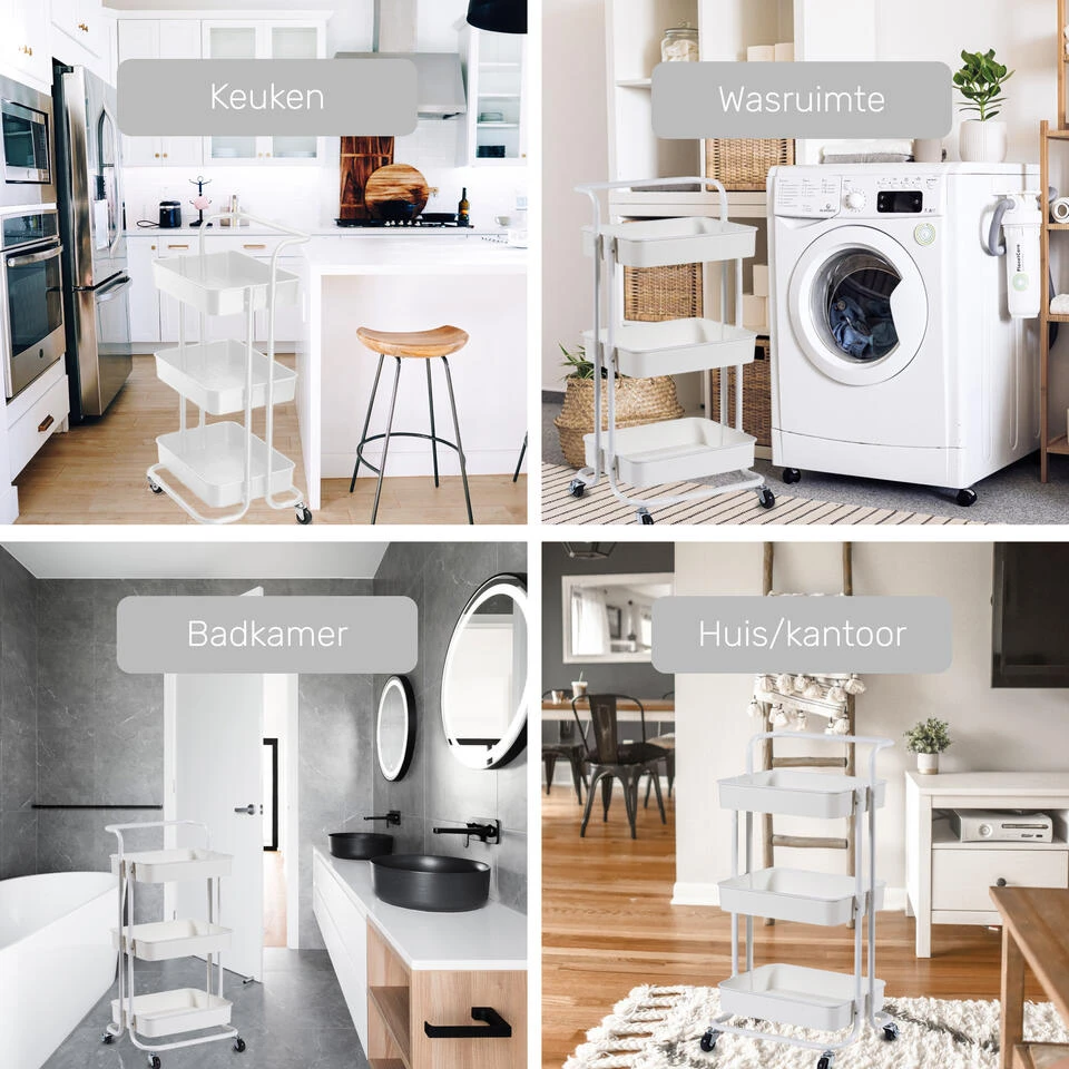 O'DADDY® Keukentrolley Op Wieltjes - Serveerwagen - 86x43x36cm - Wit - Afbeelding 2