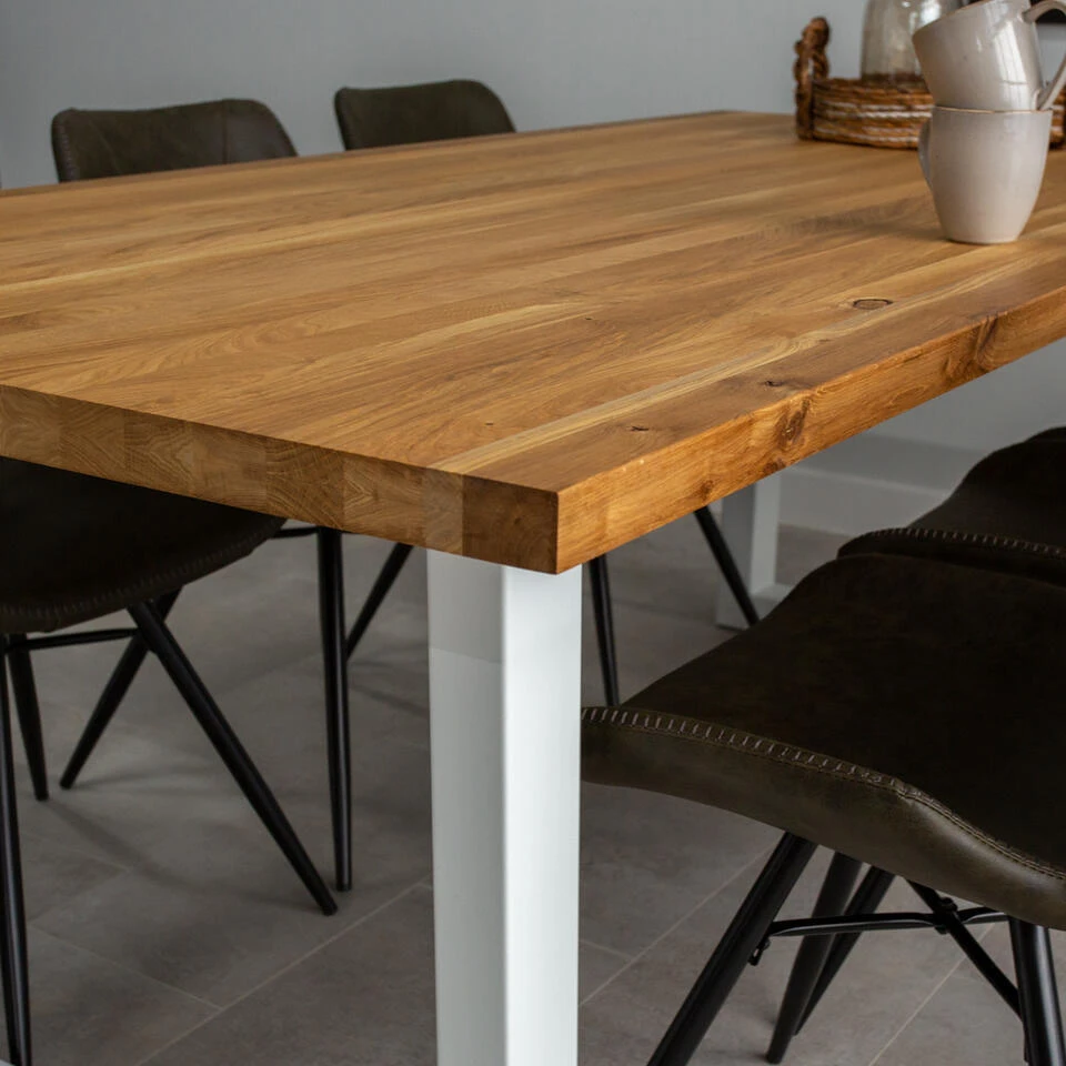 Eettafel Rover Eikenhout 200x100 U-poot Wit - 200x100x76 Cm - Eikenhout - Bruin - Afbeelding 4