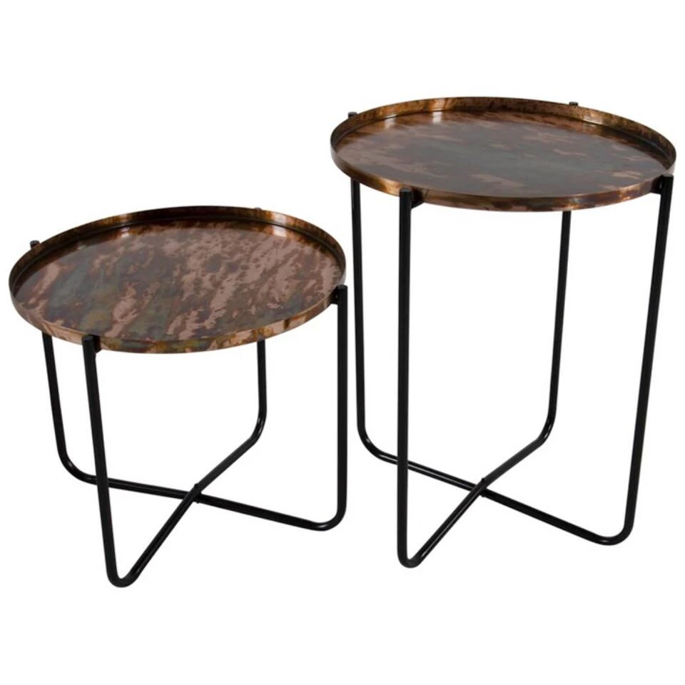 Lesli Living Bijzettafel - Rond - Zwart Met Koperkleurig - 35 Cm - Afbeelding 3