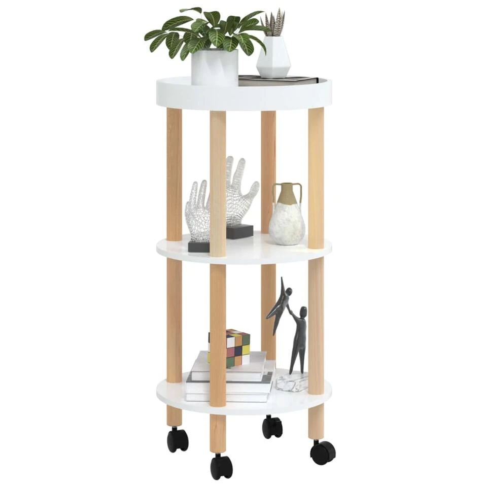 VidaXL Trolley 38x38x82 Cm Bewerkt Hout En Massief Grenenhout Wit - Afbeelding 3