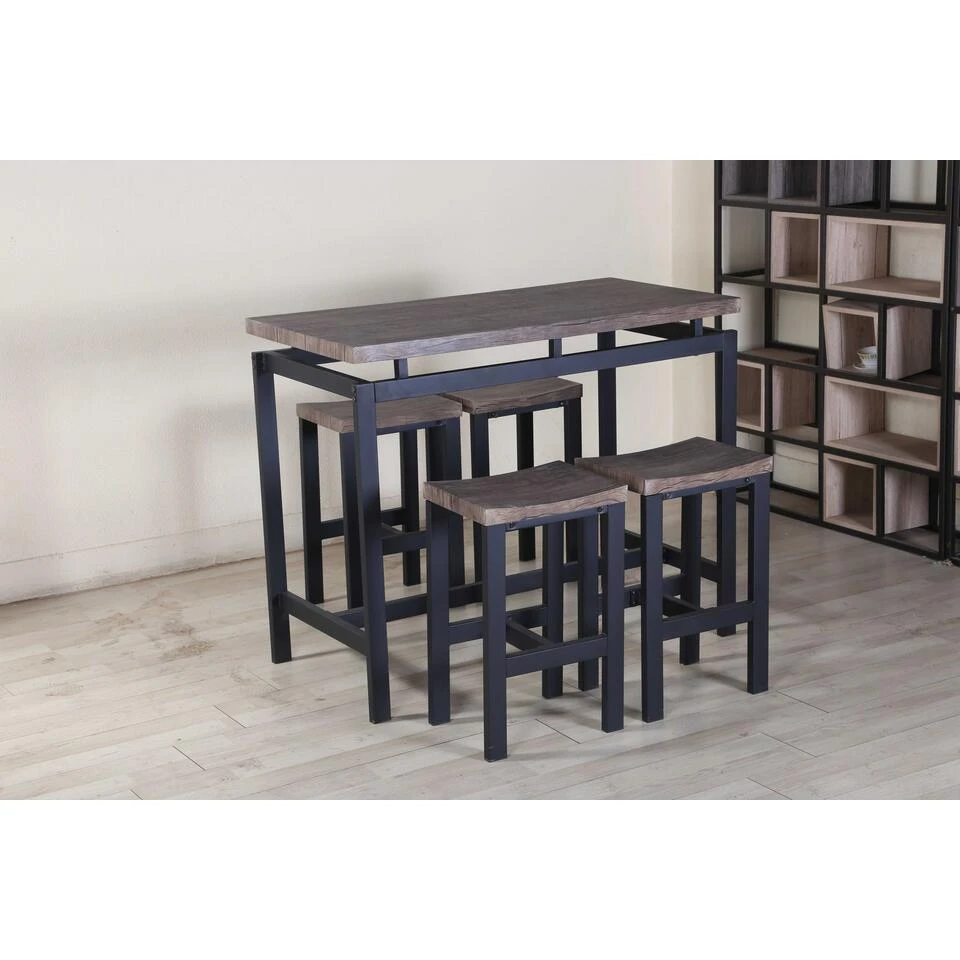 Poldimar Barset Mesin 120x60 Met 4 Barkrukken - Bruin/zwart - Afbeelding 2