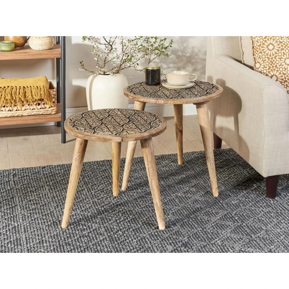 Beliani Bijzettafel SHARMA - Lichte Houtkleur Mangohout - Afbeelding 2