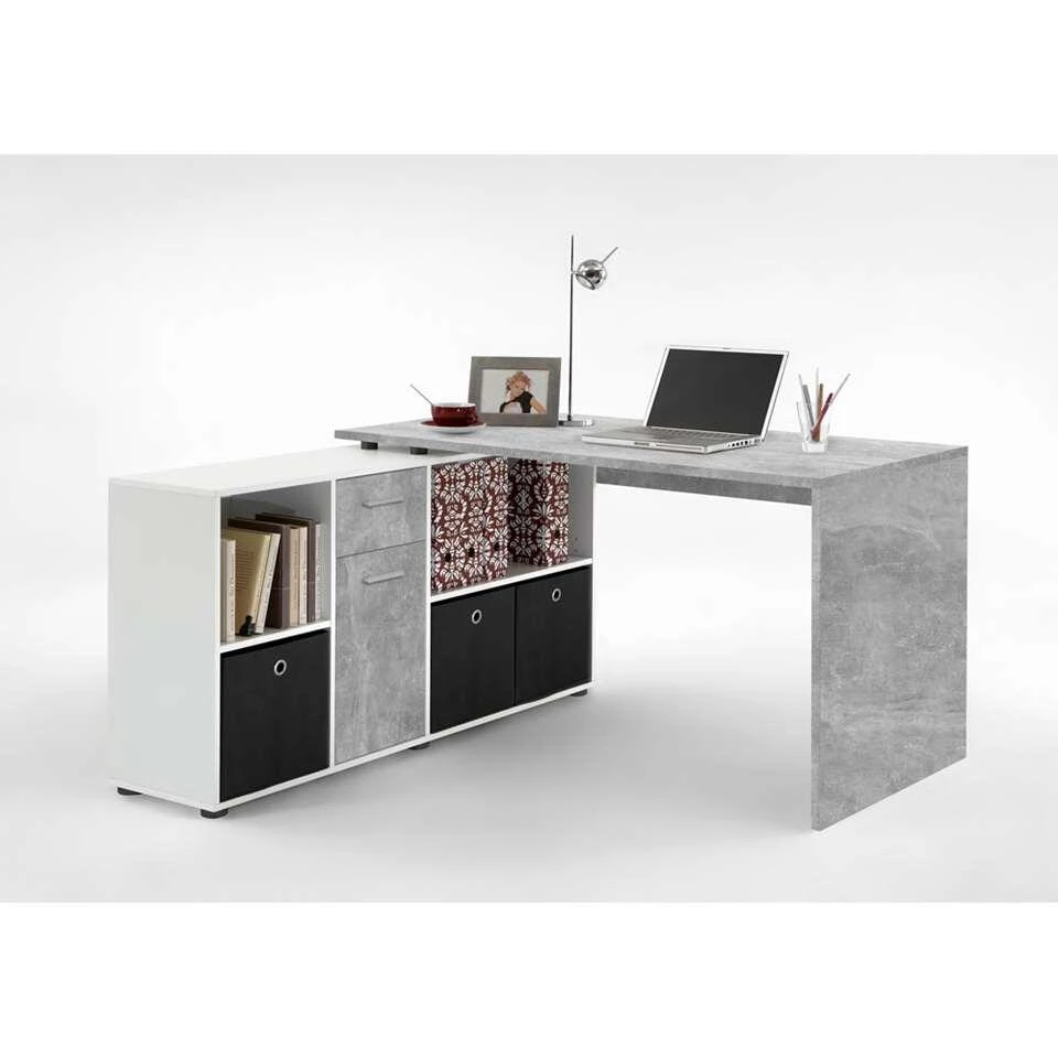 Hoekbureau Lex - Betonkleur/wit - 136x68x75 Cm - Afbeelding 4