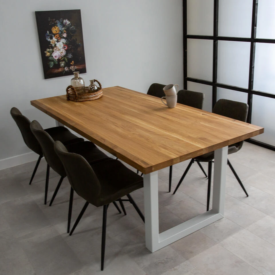 Eettafel Rover Eikenhout 200x100 U-poot Wit - 200x100x76 Cm - Eikenhout - Bruin - Afbeelding 2