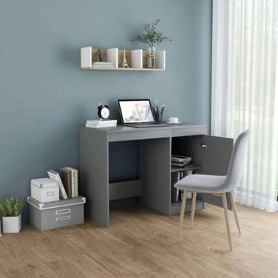 VidaXL Bureau 100x50x76 Cm Bewerkt Hout Grijs - Afbeelding 3